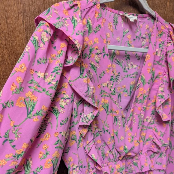 Anthropologie Floral Peplum Blouse L Romantic Cottagecore Ruffle Top Spring - Picture 2 of 7
